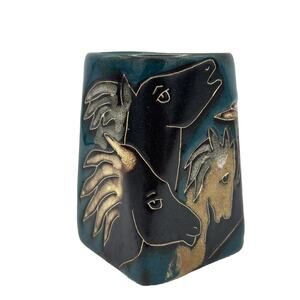 Mara Mexico Ceramic Pottery Wild Horses Green Coffee Mug Cup 12 oz